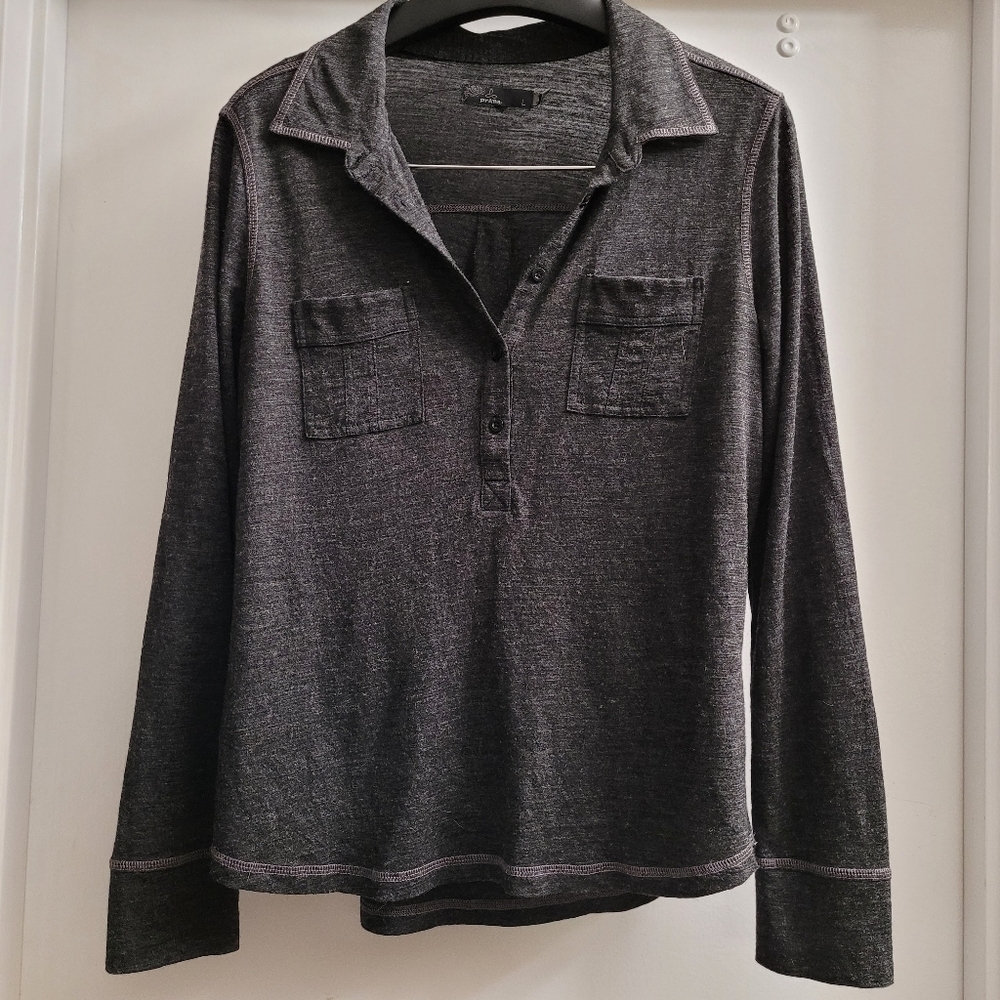 Prana heathered gray long sleeve collared shirt